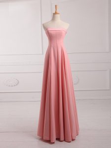 Sleeveless Chiffon Floor Length Lace Up Quinceanera Court Dresses in Watermelon Red with Ruching