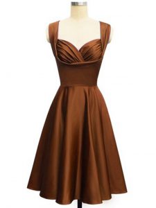 Glittering Empire Dama Dress for Quinceanera Chocolate Straps Taffeta Sleeveless Knee Length Lace Up