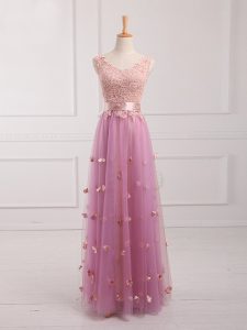Floor Length Empire Sleeveless Lilac Court Dresses for Sweet 16 Lace Up