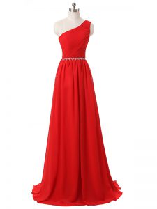 Modern Red Sleeveless Chiffon Side Zipper Quinceanera Court Dresses for Prom and Party and Wedding Party