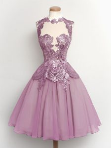 Lilac Sleeveless Lace Knee Length Damas Dress
