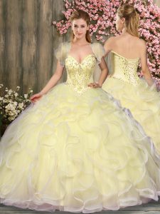Elegant Sleeveless Beading and Ruffles Lace Up 15th Birthday Dress