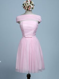 Traditional Baby Pink Strapless Neckline Belt Dama Dress Sleeveless Side Zipper