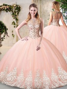Spectacular Sleeveless Backless Floor Length Beading and Appliques 15 Quinceanera Dress