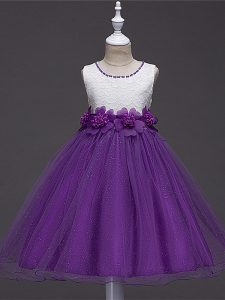 Fashion Scoop Sleeveless Zipper Kids Pageant Dress Purple Tulle