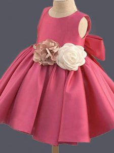 Best Taffeta Sleeveless Mini Length Little Girl Pageant Dress and Bowknot and Hand Made Flower