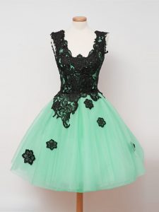 Best Selling Sleeveless Tulle Knee Length Zipper Quinceanera Court Dresses in Turquoise with Lace