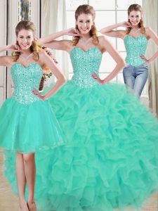 Sleeveless Brush Train Beading and Ruffled Layers Lace Up Quinceanera Dresses