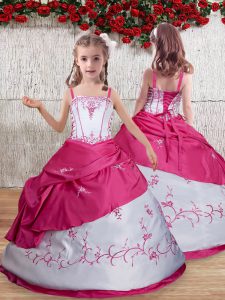 Latest Straps Sleeveless Lace Up Little Girl Pageant Dress Hot Pink Taffeta