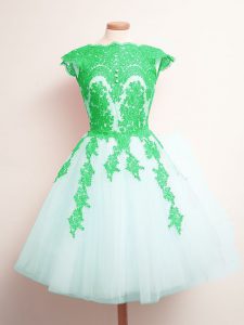 Glittering Mini Length Lace Up Quinceanera Dama Dress White for Prom and Party and Wedding Party with Appliques