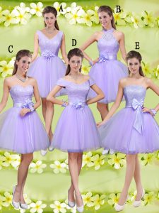 Vintage Lilac Sleeveless Tulle Lace Up Quinceanera Dama Dress for Prom and Party