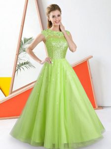 Elegant Floor Length A-line Sleeveless Yellow Green Quinceanera Court of Honor Dress Backless