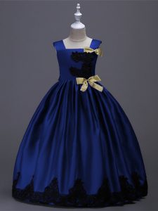 Square Sleeveless Zipper Kids Pageant Dress Royal Blue Taffeta