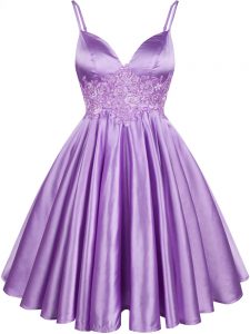 Custom Design Lilac Spaghetti Straps Lace Up Lace Dama Dress for Quinceanera Sleeveless