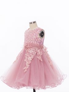 Scoop Sleeveless Tulle Little Girls Pageant Dress Appliques and Hand Made Flower Zipper
