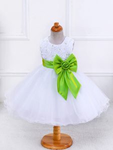 Classical Ball Gowns Kids Formal Wear White Scoop Organza Sleeveless Knee Length Zipper