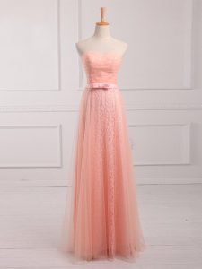 Sweet Empire Damas Dress Peach Sweetheart Tulle and Lace Sleeveless Floor Length Lace Up