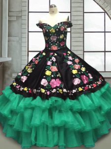Cute Multi-color Sleeveless Floor Length Embroidery and Ruffled Layers Lace Up Quinceanera Gown