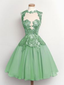 Wonderful Sleeveless Knee Length Lace Lace Up Quinceanera Dama Dress with Apple Green