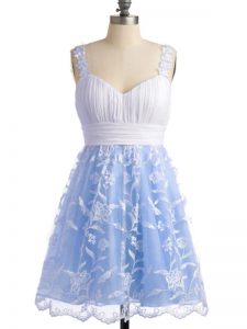 Attractive Straps Sleeveless Lace Up Court Dresses for Sweet 16 Light Blue Lace