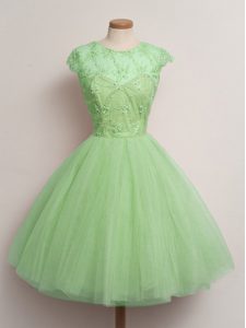 Tulle Lace Up Scoop Cap Sleeves Knee Length Quinceanera Dama Dress Lace