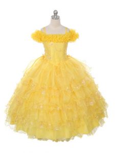Stylish Yellow Ball Gowns Ruffles and Ruffled Layers Child Pageant Dress Lace Up Organza Sleeveless Floor Length