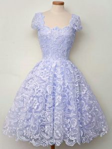 Lavender Lace Lace Up Damas Dress Cap Sleeves Knee Length Lace