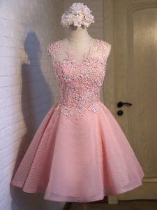 Noble Scoop Sleeveless Lace Up Court Dresses for Sweet 16 Pink Organza