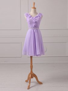 Lavender Sleeveless Chiffon Lace Up Damas Dress for Prom and Party and Wedding Party