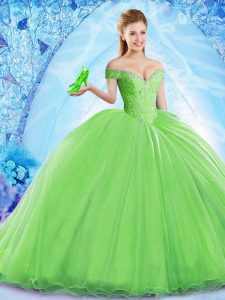 Organza Sleeveless Sweet 16 Dress Brush Train and Beading