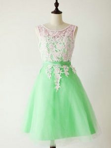 Romantic Apple Green Vestidos de Damas Prom and Party and Wedding Party with Lace Scoop Sleeveless Lace Up