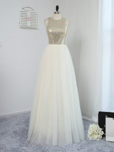 Popular Empire Dama Dress Light Yellow Scoop Tulle Sleeveless Floor Length Backless