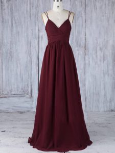 Top Selling Burgundy Chiffon Zipper Dama Dress for Quinceanera Sleeveless Floor Length Appliques