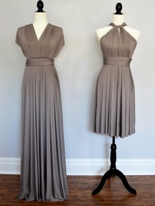 Smart Grey Sleeveless Floor Length Ruching Lace Up Damas Dress