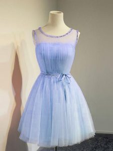 Best Scoop Sleeveless Tulle Dama Dress for Quinceanera Belt Lace Up