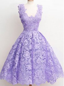 Graceful Straps Sleeveless Zipper Dama Dress for Quinceanera Lavender Lace
