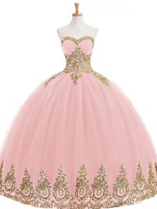 Customized Baby Pink Sleeveless Tulle Lace Up Vestidos de Quinceanera for Sweet 16 and Quinceanera