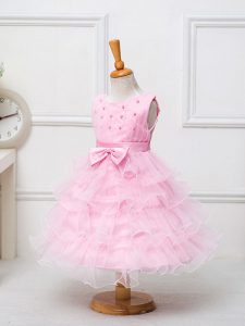 Baby Pink Sleeveless Organza Zipper Little Girls Pageant Dress for Wedding Party
