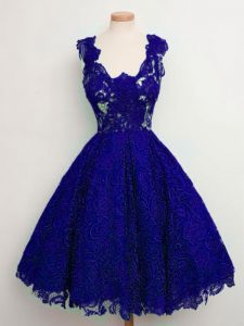 Custom Design Lace Straps Sleeveless Lace Up Lace Vestidos de Damas in Blue