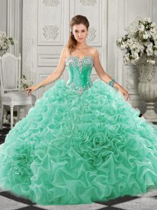 Gorgeous Apple Green Sleeveless Beading and Ruffles Lace Up 15 Quinceanera Dress