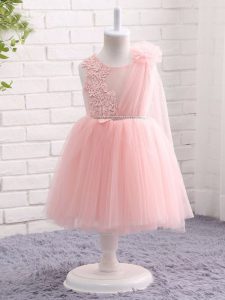 Discount Appliques and Hand Made Flower Child Pageant Dress Baby Pink Zipper Sleeveless Knee Length