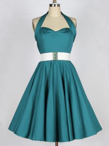 Clearance Teal Halter Top Neckline Belt Dama Dress for Quinceanera Sleeveless Lace Up