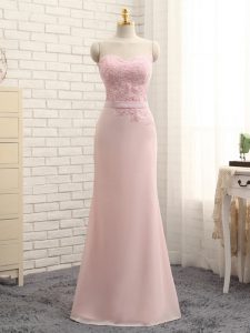 Fancy Lace Damas Dress Baby Pink Zipper Sleeveless Floor Length