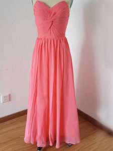 Fine Watermelon Red Quinceanera Court of Honor Dress Prom and Party and Wedding Party with Ruching Sweetheart Sleeveless Zipper