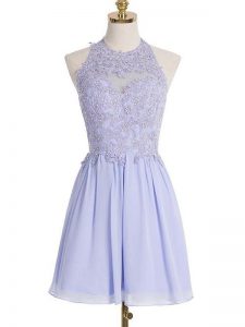 Affordable Lavender Empire Lace Quinceanera Court of Honor Dress Lace Up Chiffon Sleeveless Knee Length