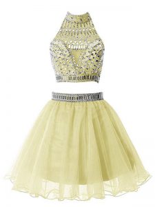 Elegant Yellow Sleeveless Organza Zipper Dama Dress for Party and Wedding Party