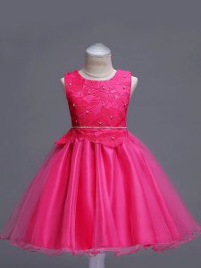 Ball Gowns Little Girl Pageant Dress Hot Pink Scoop Organza Sleeveless Knee Length Zipper