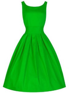 Green A-line Taffeta Scoop Sleeveless Ruching Knee Length Lace Up Dama Dress