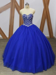 Royal Blue Sleeveless Tulle Lace Up Quinceanera Dress for Military Ball and Sweet 16 and Quinceanera