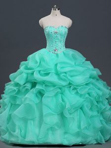 Spectacular Apple Green Lace Up Quinceanera Dresses Beading and Ruffles and Pick Ups Sleeveless Floor Length